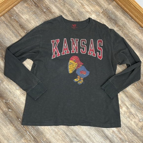 KU Jayhawks Men's Long Sleeve T Shirt Size L Banner Supply Co Retro Cotton Flaw - Picture 11 of 12